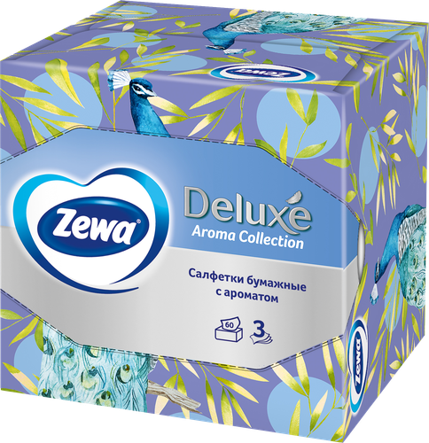Салфетки бумажные ZEWA Deluxe Арома коллекция, 3-слоя, в коробке, 60шт, фотография
