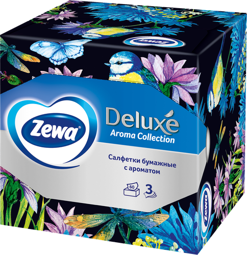 Салфетки бумажные ZEWA Deluxe Арома коллекция, 3-слоя, в коробке, 60шт, картинка
