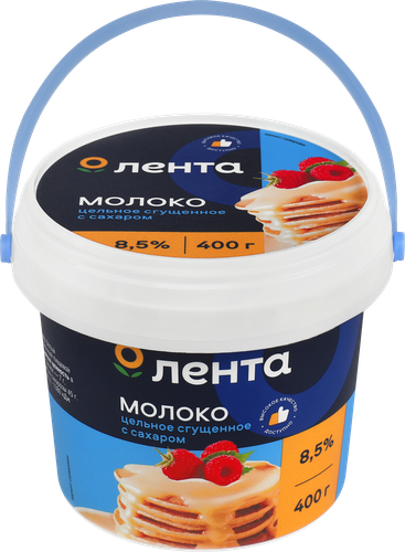 Молоко сгущенное ЛЕНТА цельное с сахаром 8,5% без змж, 400г, изображение