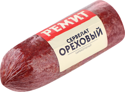 Колбаса сырокопченая РЕМИТ Сервелат Ореховый, весовая, крупный план