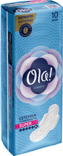 Прокладки OLA! Classic Wings Super толстые, с поверхностью сеточка, 10шт, вид