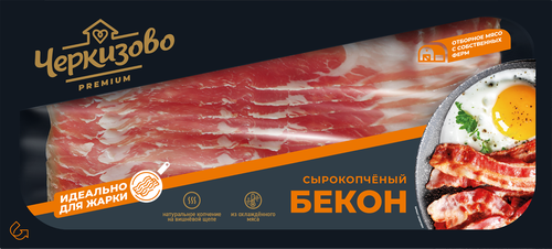Бекон сырокопченый ЧЕРКИЗОВО ПРЕМИУМ, нарезка, 180г, крупный план