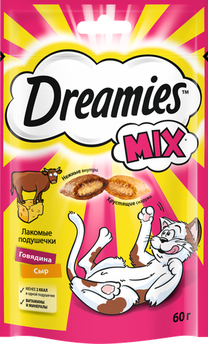 Лакомство для кошек DREAMIES Микс Говядина и сыр, 60г, детальное фото