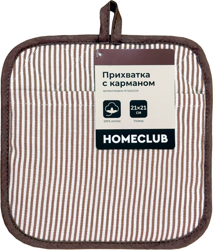 Прихватка HOMECLUB Полоса 21х21см с карманом, бежевая, Арт. НСПри2121К, детальное фото