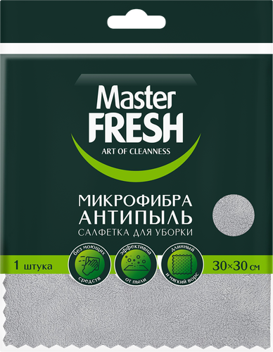 Салфетка для уборки MASTER FRESH антипыль (плюш), 30x30см, серая, детальное фото