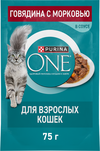 Корм влажный для взрослых кошек PURINA ONE Говядина и морковь, 75г, картинка
