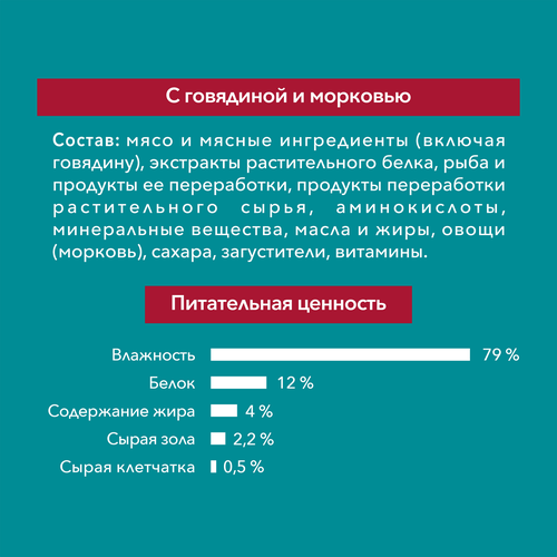 Корм влажный для взрослых кошек PURINA ONE Говядина и морковь, 75г, вид