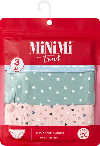 Трусы женские MINIMI в ассортименте, cielo, menta и rosa, Арт. Mi 2211-26 Print Slip CO, 3шт, вид