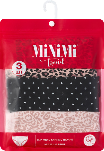 Трусы женские MINIMI в ассортименте, beige, nero и rosa antico, Арт. Mi 2221-26 Print Slip Midi CO, 3шт, вид