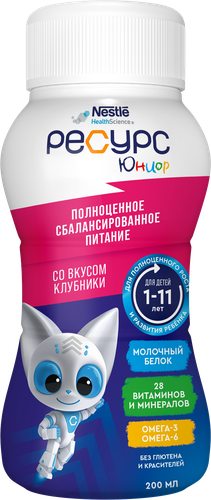 Смесь NESTLE HEALTH SCIENCE Ресурс Юниор, специализированная диетическая  профилактическая со вкусом клубники, с 1 года до 11 лет, 200г, фото