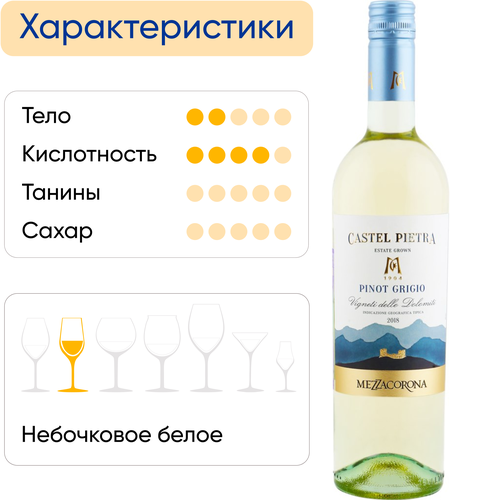 Вино MEZZACORONA Castel Pietra Пино Гриджо Делле Венецие белое сухое, 0.75л, детальное фото