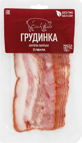 Грудинка копчено-вареная ЛЕНТА Нежная, нарезка, 150г, картинка