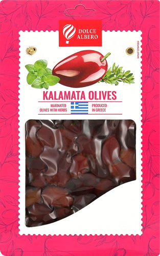 Маслины с косточкой DOLCE ALBERO с травами, сорт Каламата, 150г, картинка