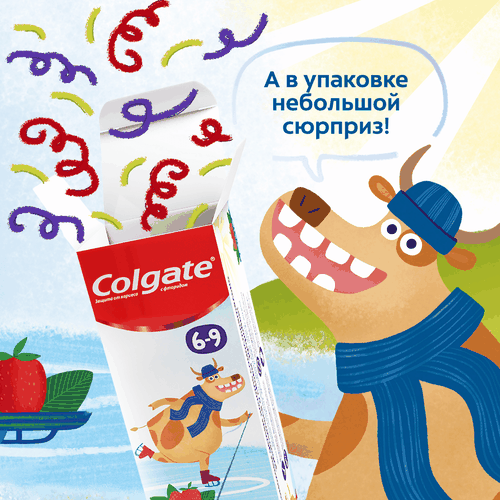 Зубная паста детская COLGATE Kids со вкусом клубники и мяты, защита от кариеса с фторидом, 6–9 лет, 60мл, крупный план