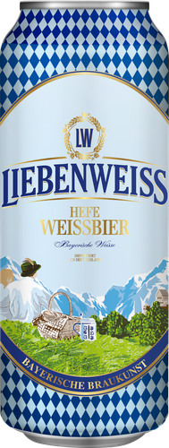 Пиво светлое LIEBENWEISS Hefe-Weissbier пшеничное нефильтрованное пастеризованное неосветленное, 5,1%, ж/б, 0.5л, фотография