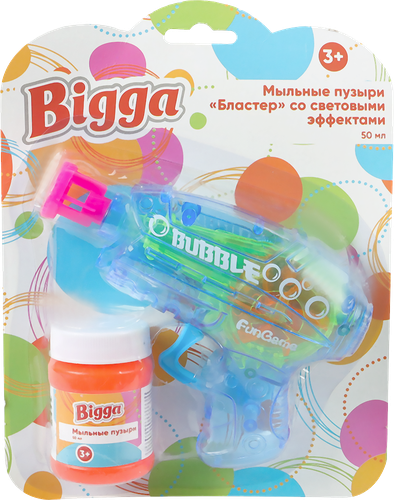 Игрушка BIGGA Пистолет для запуска мыльных пузырей, со световыми 
эффектами, 40мл, крупный план