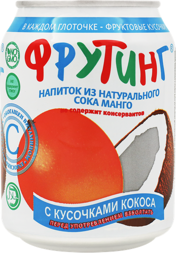 Напиток FRUITING из сока манго с кусочками кокоса негазированный, 0.238л, картинка