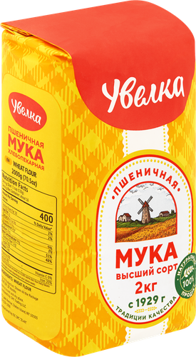 Мука пшеничная УВЕЛКА высший сорт, 2кг, крупный план