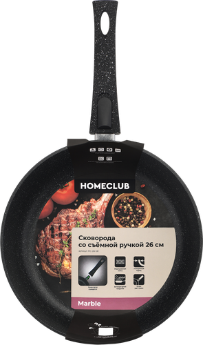 Сковорода HOMECLUB Marble 26см литая со съемной ручкой soft touch HC-26I-SR, изображение