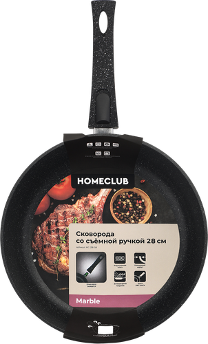 Сковорода HOMECLUB Marble 28см литая со съемной ручкой soft touch HC-28I-SR, крупный план