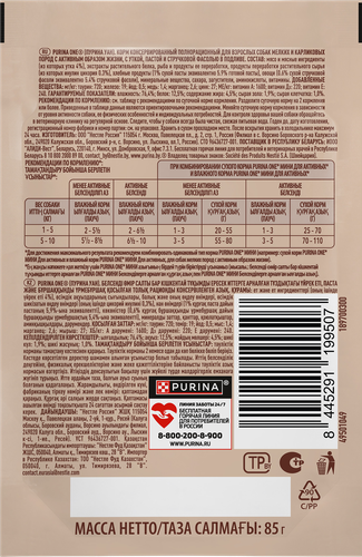 Корм влажный для взрослых собак PURINA ONE Мини для мелких и карликовых пород с активным образом жизни, с уткой, пастой и стручковой фасолью в подливе, 85г, изображение