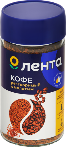 Кофе растворимый с добавлением молотого ЛЕНТА натуральный ст/б, 95г, фотография