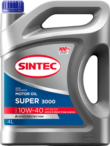 Масло моторное SINTEC Super 3000 10W-40 SG/CD, полусинтетическое, 4л, крупный план
