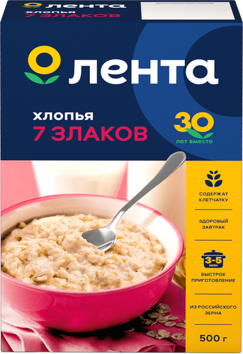 Хлопья мультизлаковые ЛЕНТА 7 злаков, 500г, вид