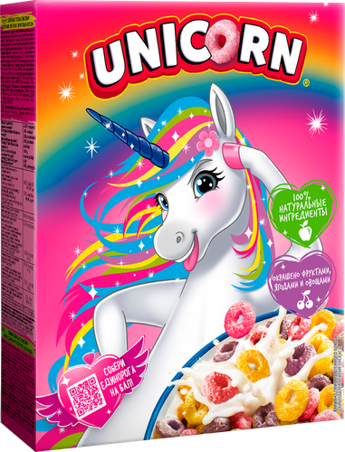 Готовый завтрак UNICORN Радужные колечки с фруктовым вкусом, 195г, фото