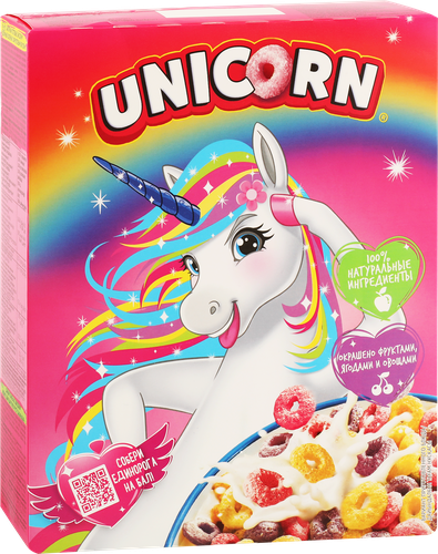 Готовый завтрак UNICORN Радужные колечки с фруктовым вкусом, 195г, вид
