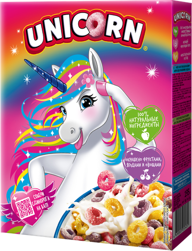 Готовый завтрак UNICORN Радужные колечки с фруктовым вкусом, 195г, детальное фото