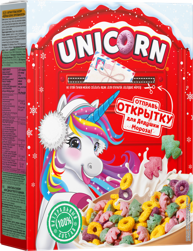 Готовый завтрак UNICORN Радужные колечки с фруктовым вкусом, 195г, фотография