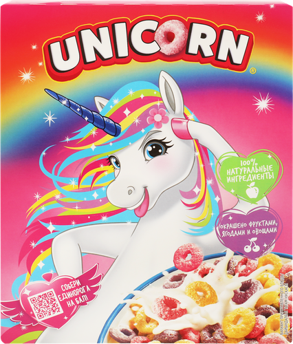Готовый завтрак UNICORN Радужные колечки с фруктовым вкусом, 195г, изображение