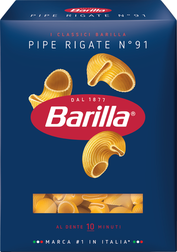 Макароны BARILLA Pipe Rigate n.91 из твердых сортов пшеницы группа А высший сорт, 450г, фотография
