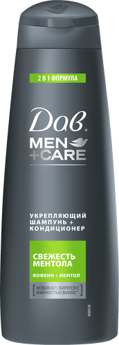 Шампунь-кондиционер для волос мужской ДАВ Men+Care 2в1 Свежесть ментола, Кофеин и ментол, 380мл, фото