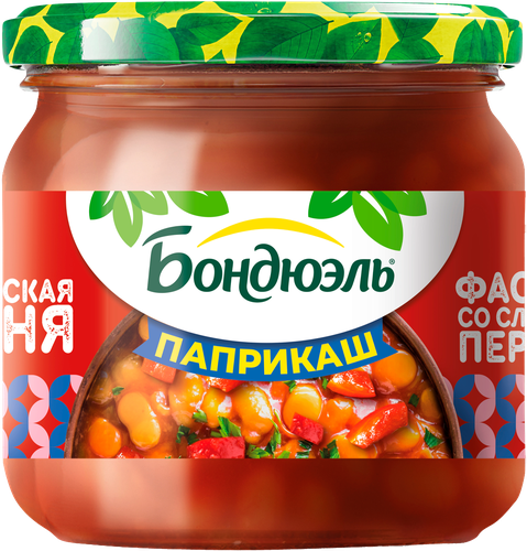 Фасоль белая БОНДЮЭЛЬ Паприкаш, в соусе со сладким перцем, 350мл, детальное фото