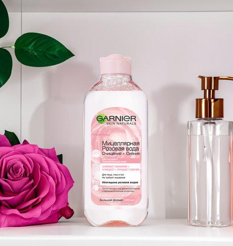 Вода мицеллярная для лица GARNIER Розовая вода Очищение+Сияние, для тусклой и чувствительной кожи, 400мл, фото