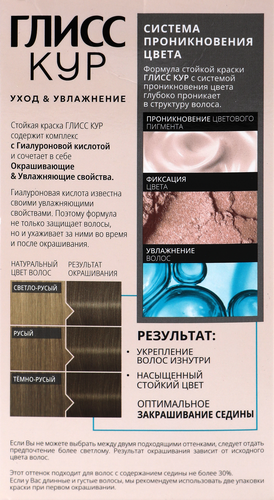 Краска для волос ГЛИСС КУР Уход&Увлажнение 8–1 Холодный пепельно-русый, 165мл, фото
