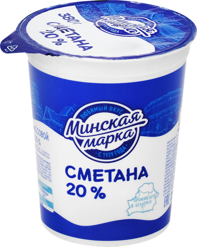 Сметана МИНСКАЯ МАРКА 20%, без змж, 380г, вид