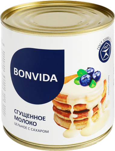 Молоко сгущенное BONVIDA цельное с сахаром 8,5% без змж, 950г, изображение