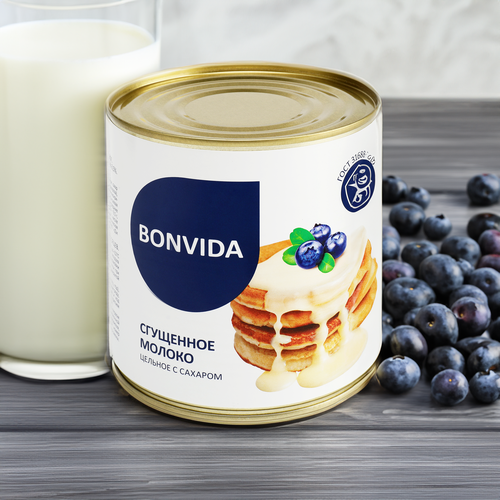 Молоко сгущенное BONVIDA цельное с сахаром 8,5% без змж, 950г, детальное фото