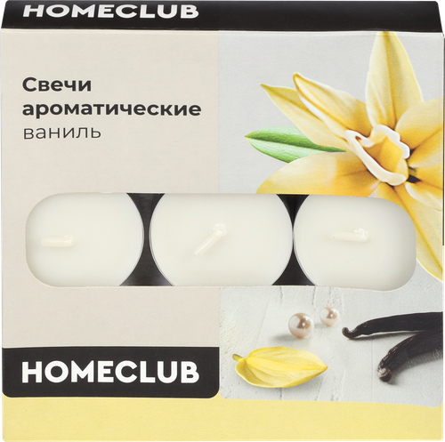 Свеча ароматическая чайная HOMECLUB Ваниль, 9шт, крупный план
