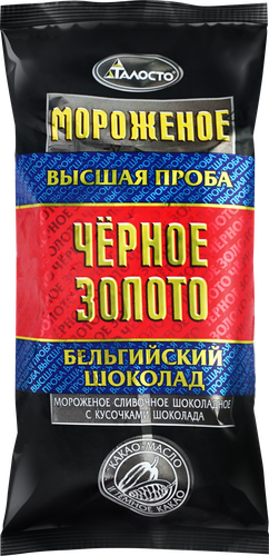 Мороженое ТАЛОСТО Черное золото Шоколадное с кусочками шоколада 8%, без змж, брикет, 200г, крупный план