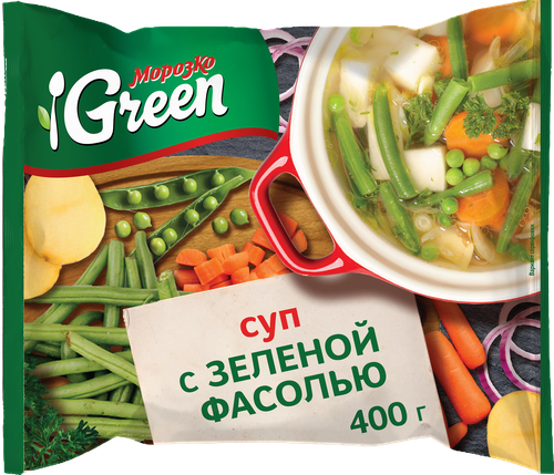 Суп МОРОЗКО GREEN с зеленой фасолью, 400г, крупный план