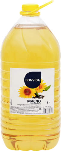 Масло подсолнечное BONVIDA рафинированное дезодорированное вымороженное высший сорт, 5л, фотография