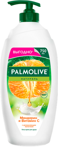 Гель-крем для душа PALMOLIVE Натурэль Мандарин и витамин С с увлажняющим молочком, 750мл, фотография