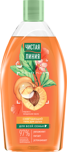 Гель для душа ЧИСТАЯ ЛИНИЯ Персик и масло миндаля смягчающий, 750мл, изображение