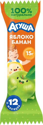 Батончик фруктовый детский АГУША Яблоко, банан, с 12 месяцев, 15г, вид