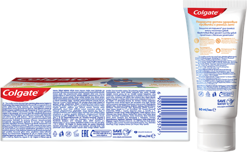 Зубная паста детская COLGATE Kids со вкусом апельсина, защита от кариеса без фтора, 3–5 лет, 60мл, крупный план
