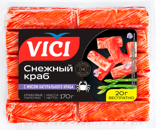 Крабовые палочки VICI Снежный краб, с мясом натурального краба 150+20г, 170г, изображение